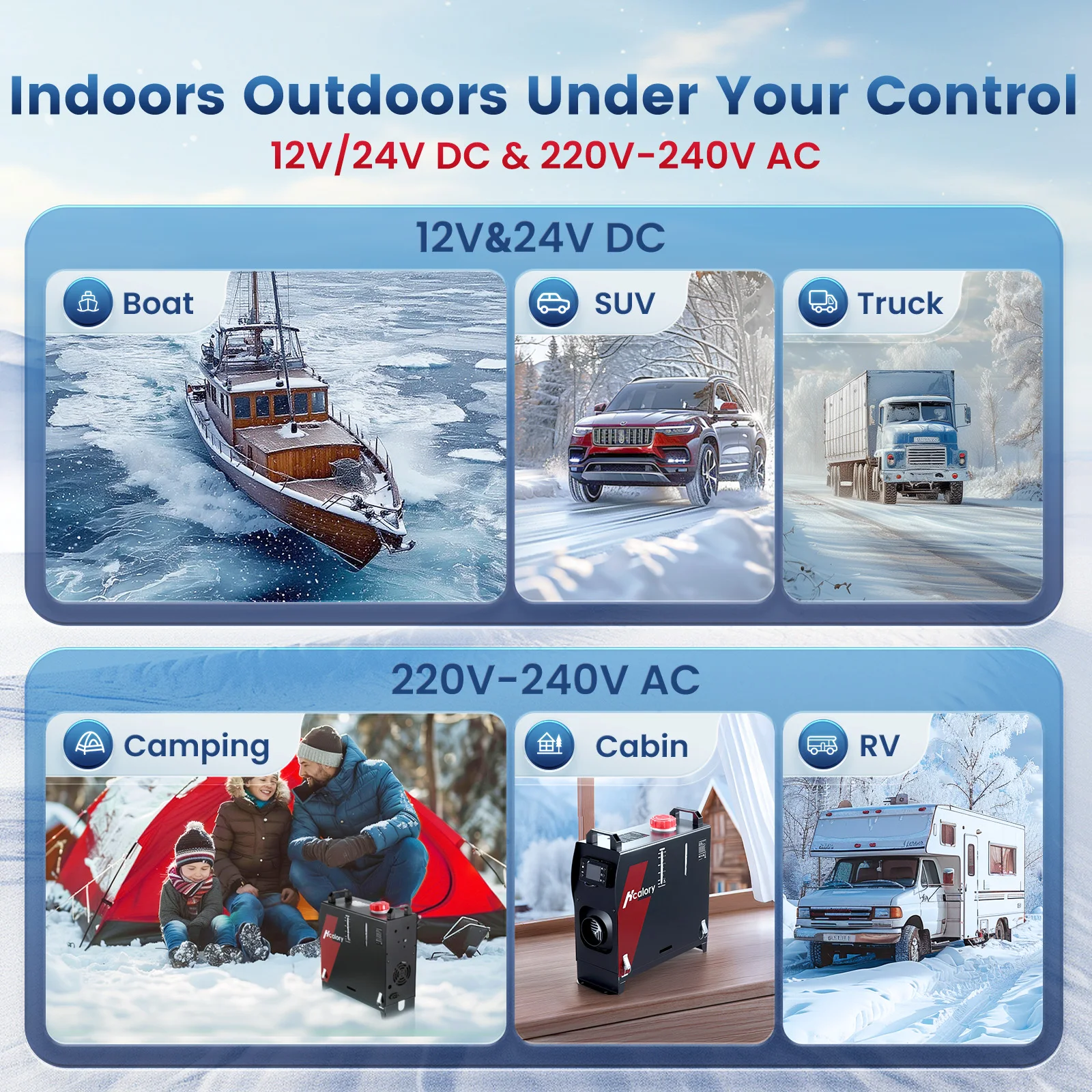 Hcalory HC1-S 12V/24V Aquecedor Auxiliar Diesel Tudo em Um 8KW Aquecedor de Ar Diesel com Bluetooth Smart App Control 2025 Atualização