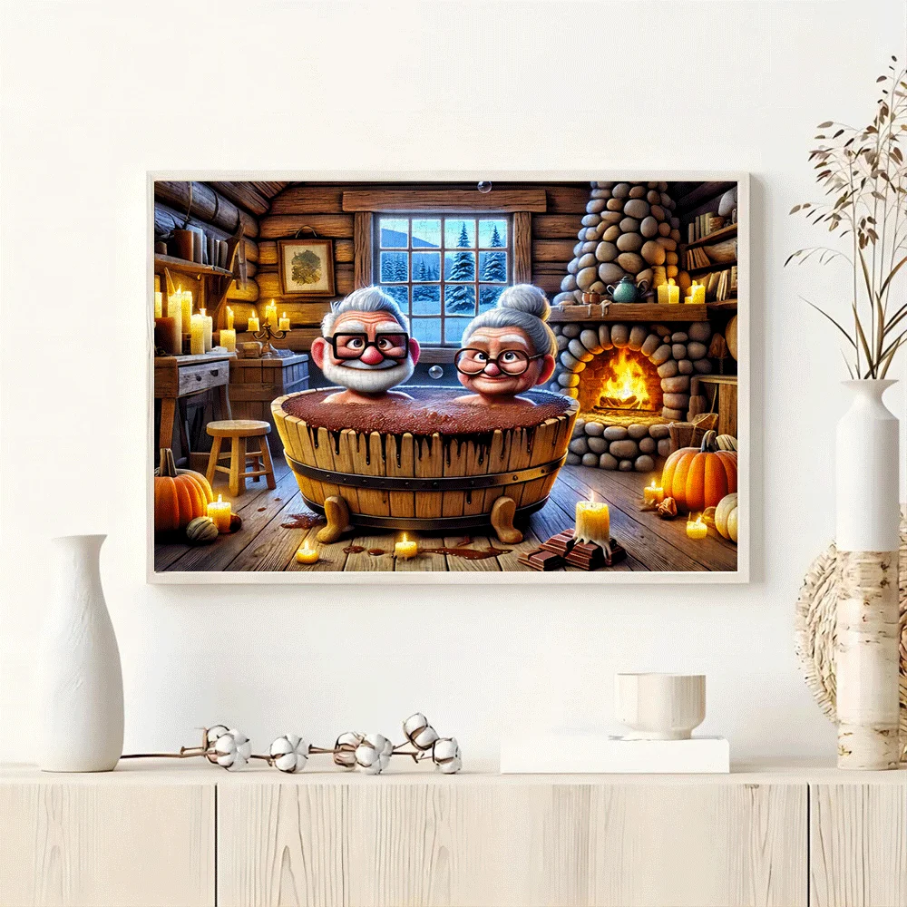 

Большая головоломка, 1000 шт., подходит для взрослых и пожилых людей — уютная сцена для ванны в кабине с пожилой парой, винтажная ванна и огонь