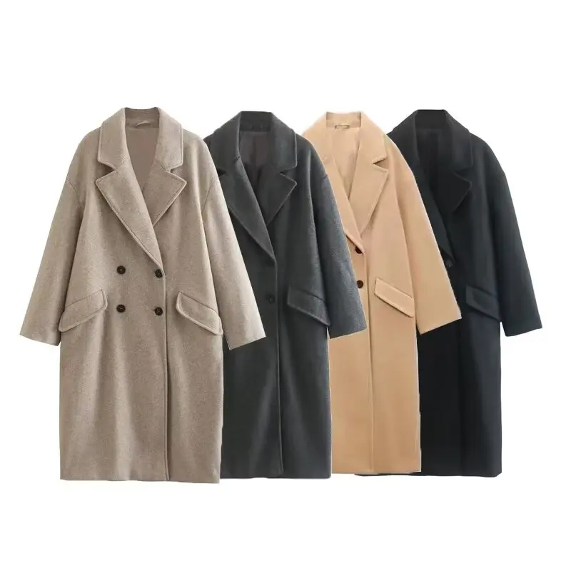 

Women 2024 Spring New Fashion Double-breasted Coat Coat Chic Lapel Lapel Pocket All-match Long-sleeved Top Outerwear Mujer