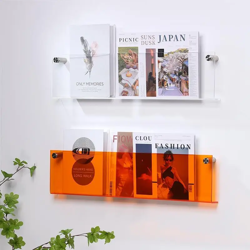 Acrylic Floating Wall Shelf Hanging Bookshelf Magazine Rack Storage Display Brochure Holder Wall Mount Literature Home Organizer