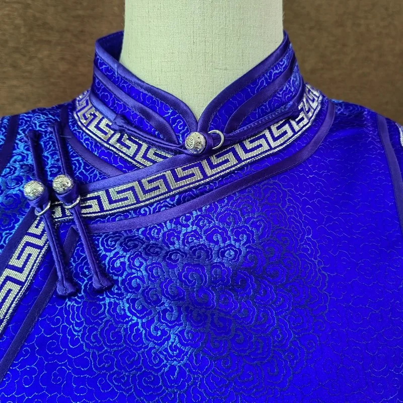 Ethnic Vest Royal Blue Stand Collar Low Neckline Coat Top Men and Women Same Style Support Customization