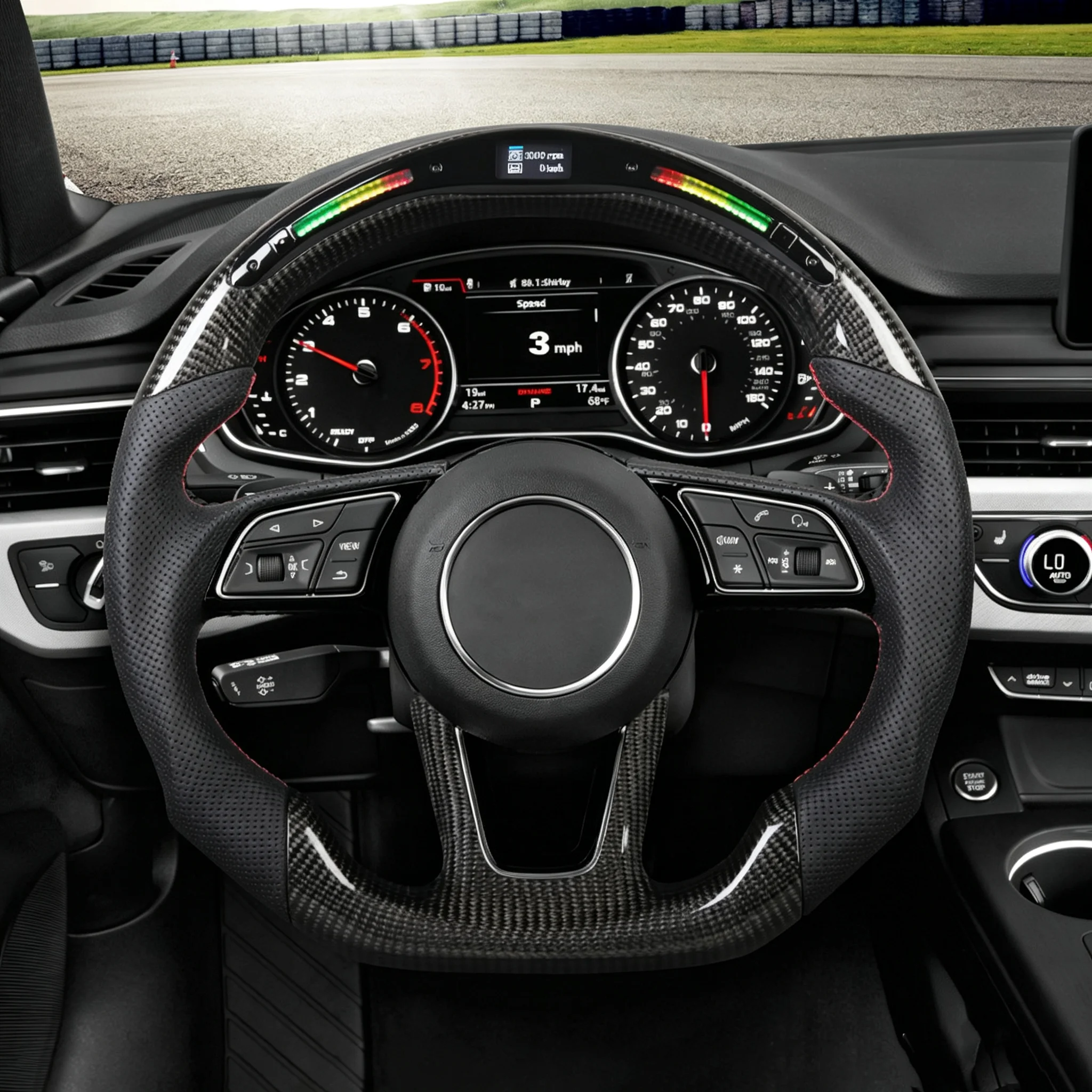 LED Carbon Fiber Steering Wheel Fit For Audi RS3 RS4 RS8 S3 S4 S5 16-20 A3 A4 A5 17-20 With Paddle Holes Car Accessories