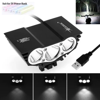 自転車用4モードLEDライト,USB付き3方向フロントライト,白色,屋外照明,5v