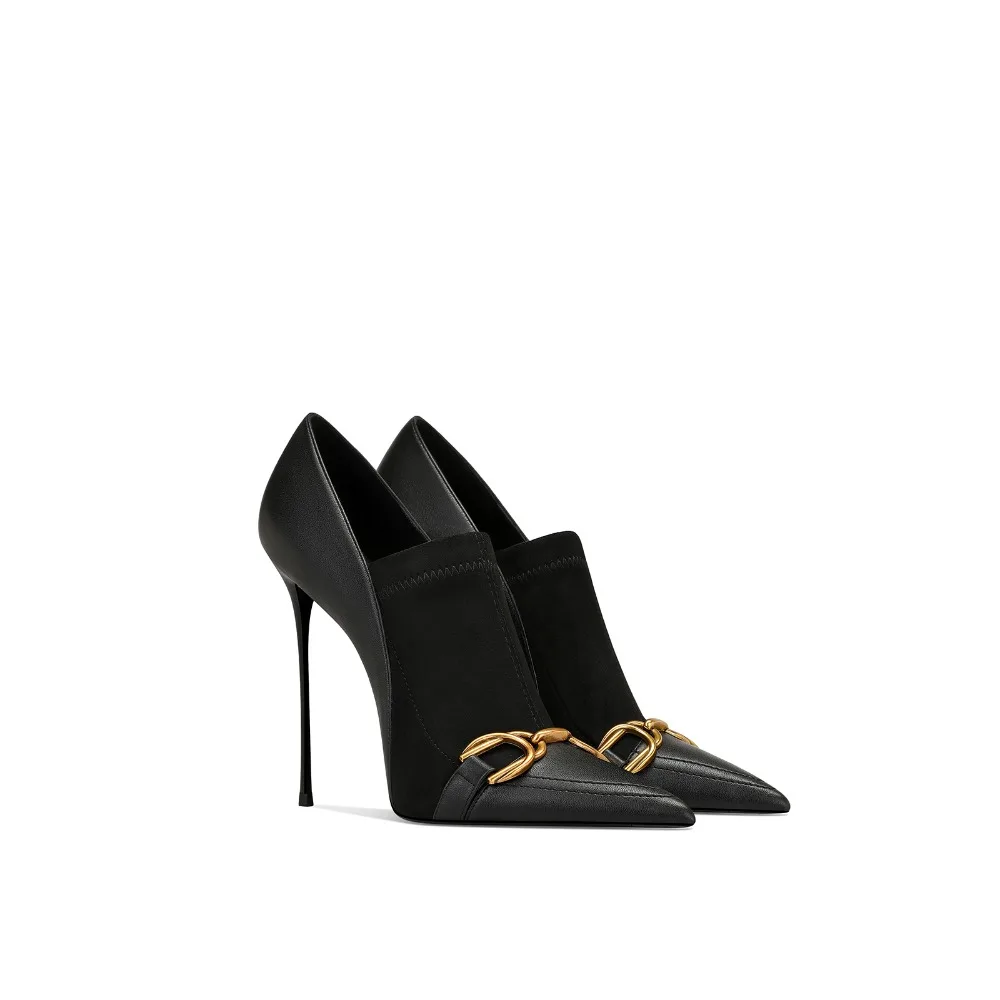 

2025 Spring New Genuine Leather Black High Heels Women Pointed Toe Stiletto Elegant Dress Shoes