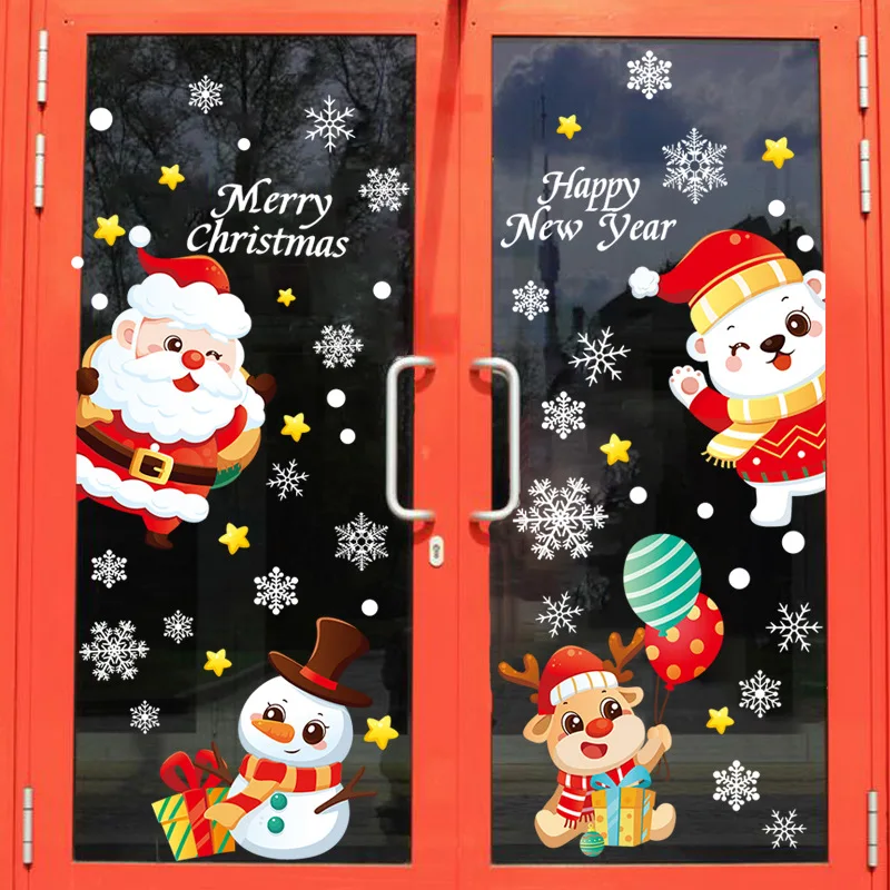 

2/4pcs Christmas Snowman Snowflake Santa Claus Wall Stickers New Year Glass Window Decoration Mural Room Home Decor Decals