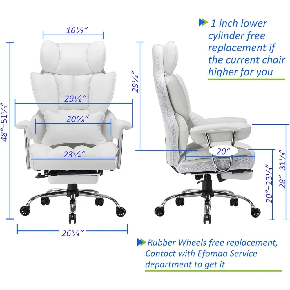 Офисное кресло 400 фунтов, большой и высокий офисный стул руководителя с подставкой для ног и поддержкой поясницы, компьютерные стулья