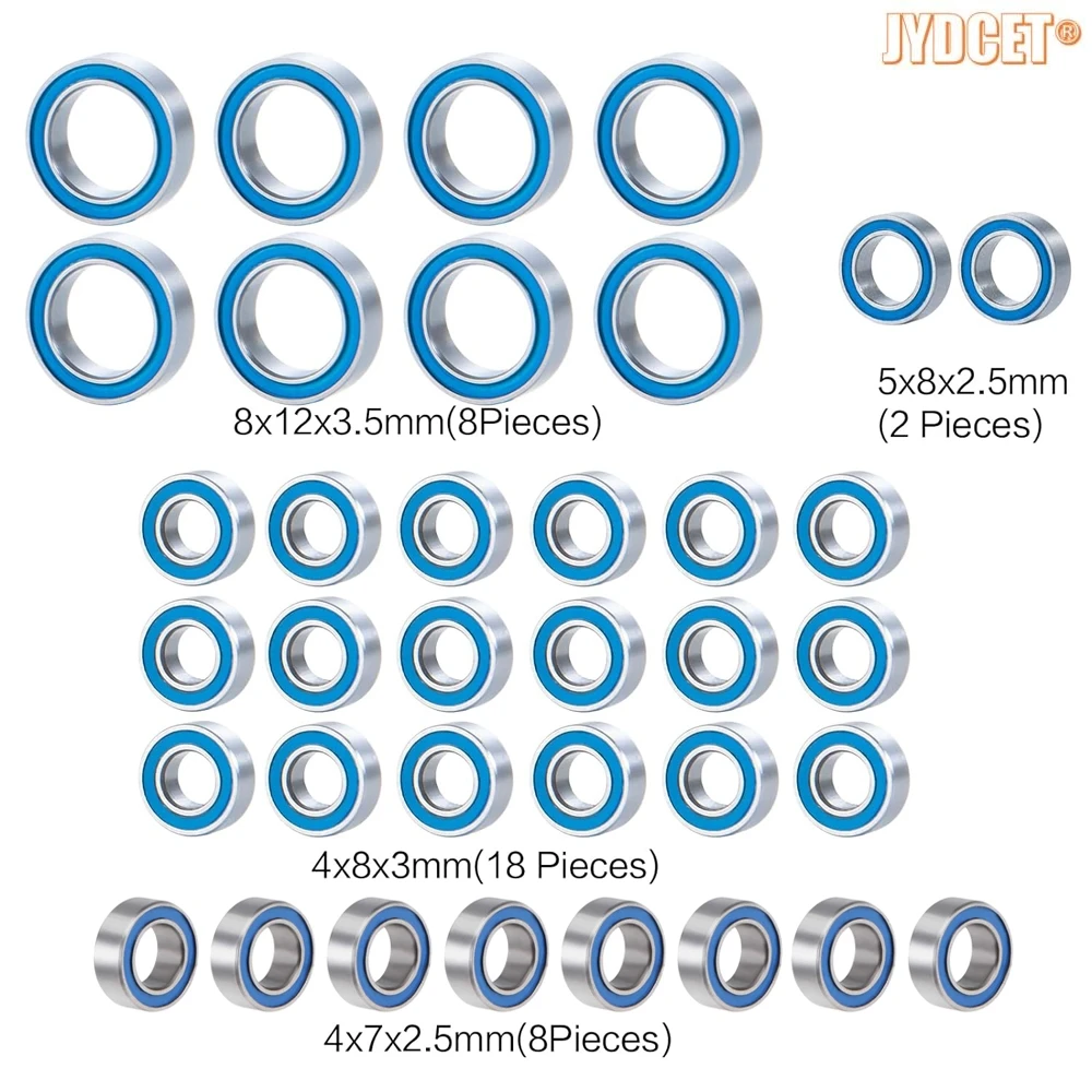 36pcs Rubber Sealed Bearing Kits - Precision High Speed Bearing for RC Traxxas 1/16 Summit E-Revo Slash Rally