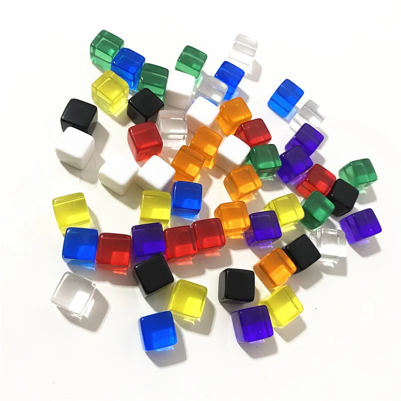 50Pcs/set 10mm Transparent Colorful Cubes Blocks Blank D6 Dice Chess Piece With Right Angle Sieve For Puzzle Board Games