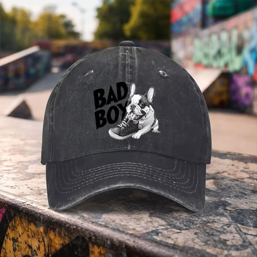 1 Stück Baseballkappe mit Aufdruck „French Bulldog“ „BadBoy“ – Entenschnabelkappe, geeignet für Outdoor-Sportarten und den täglichen Gebrauch, leichtes Material