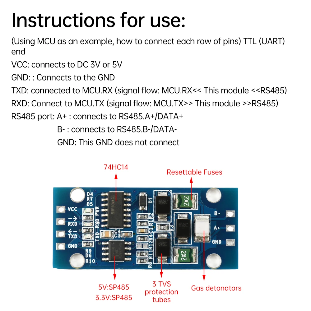 DC 3.3V/5V TTL a RS485 Seriale UART Livello Conversione reciproca Hardware Controllo automatico del flusso Modulo di comunicazione Microcontrollore