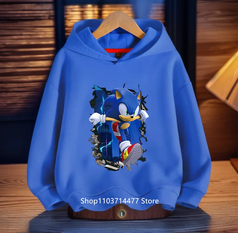 

2022 New Spring Autumn Sonics Hoodies Kids Cartoon Boys Girls Long Sleeve Sweatshirt Children Casual Hood Tops 100cm-160cm Heigh