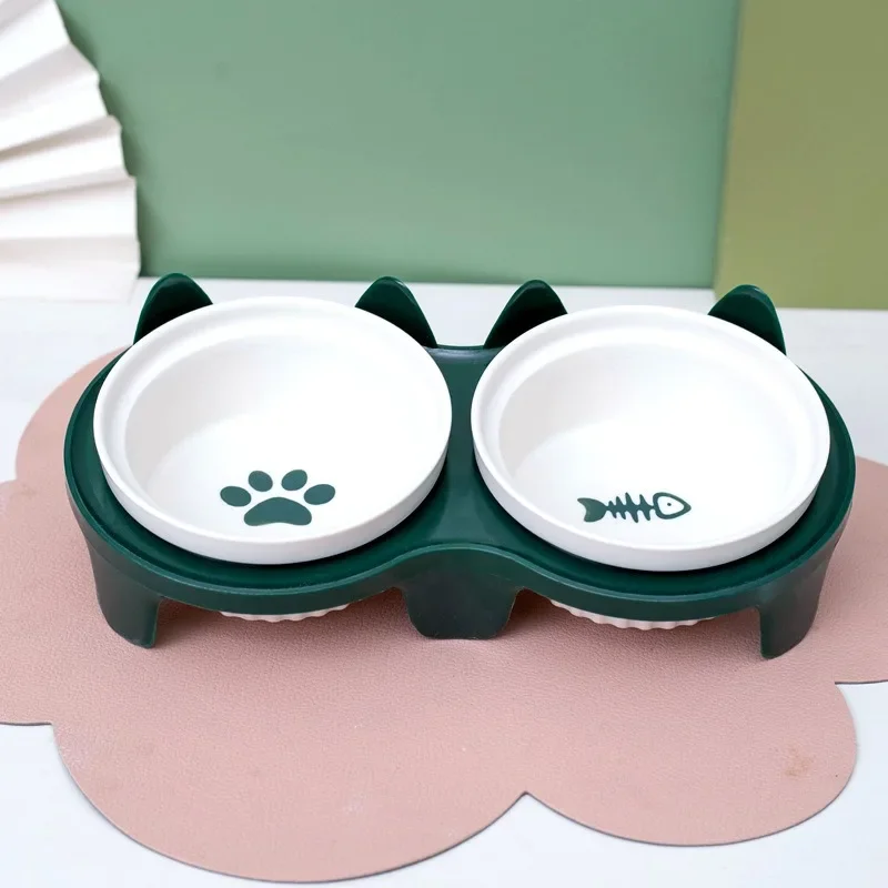 Cat bowl ceramic double bowl water bowl protection cervical spine cat food drinking water pet supplies