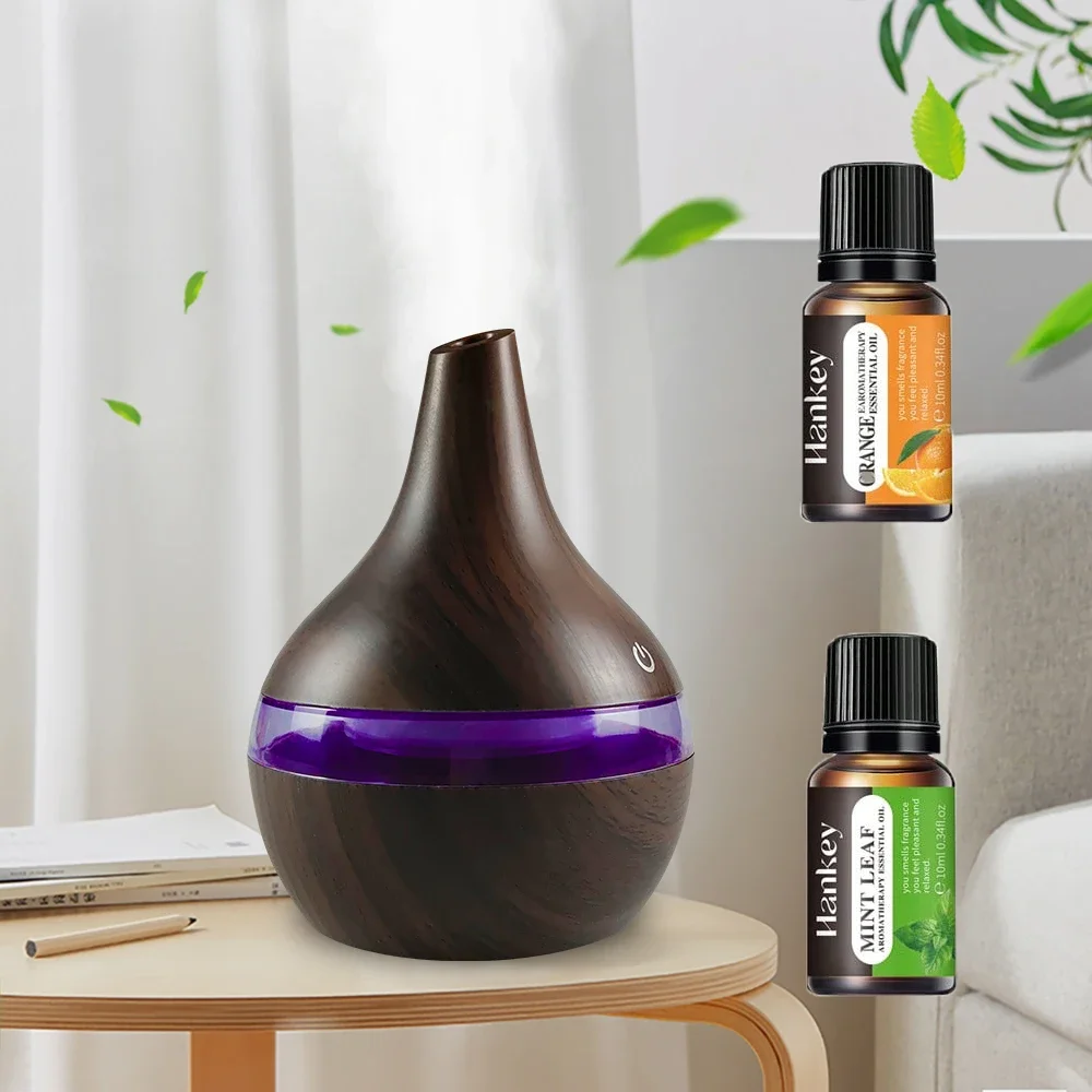 مرطب الحبوب الخشبية 300 مل وموزع الزيوت العطرية مع 2 زيوت عطرية USB رذاذ بارد للمنزل والمكتب #1