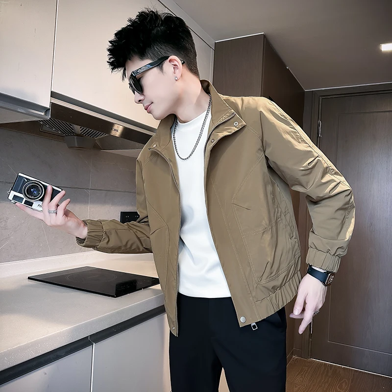 

Мужская куртка с воротником-стойкой, повседневная, простая, в стиле рабочей одежды, верхняя одежда для весны и осени, приталенный крой, только химчистка