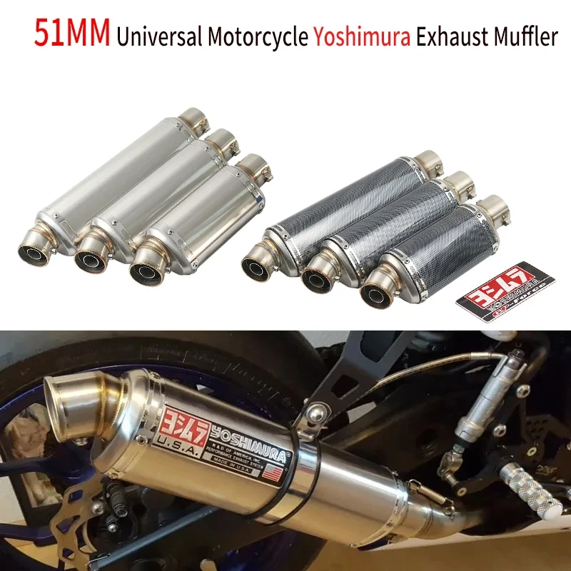 51mm Universal Motorcycle Yoshimura Exhaust Muffler Escape 310 370 440 mm Pipe 100cc-1000cc ATV GP Scooter For FZ6 Pcx125