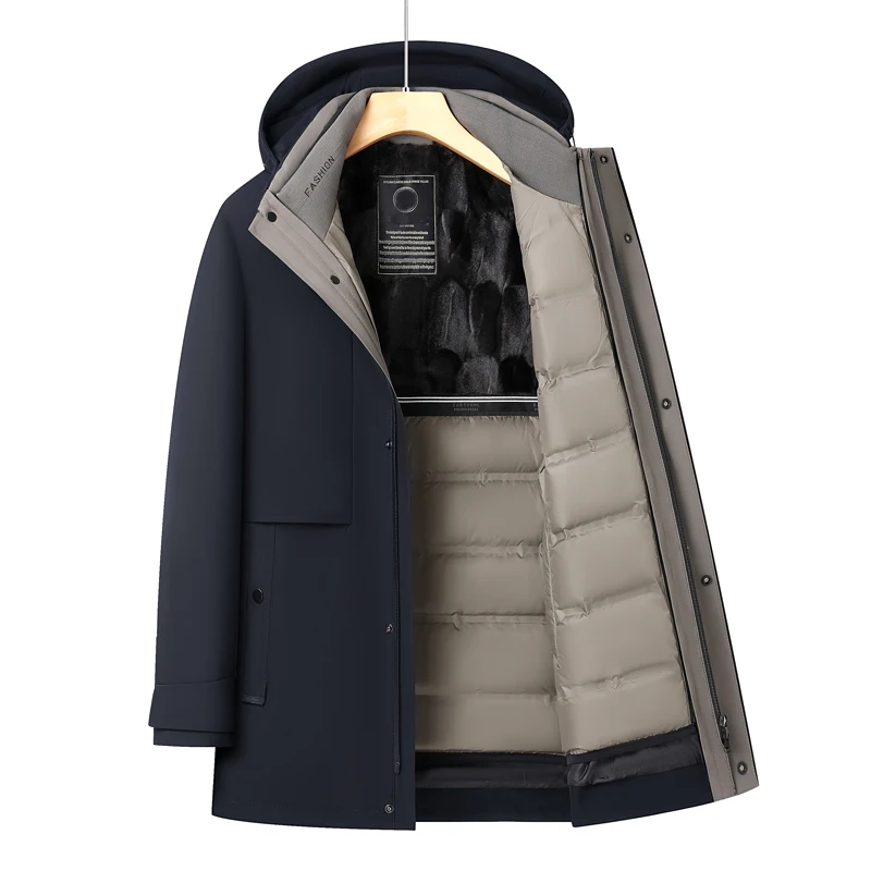 Business Casual 2024 Winter Men\'s Goose Down Jacket Outwear Loose Solid Warm Puffer Coat Windproof Down Garment Top Thick Parka