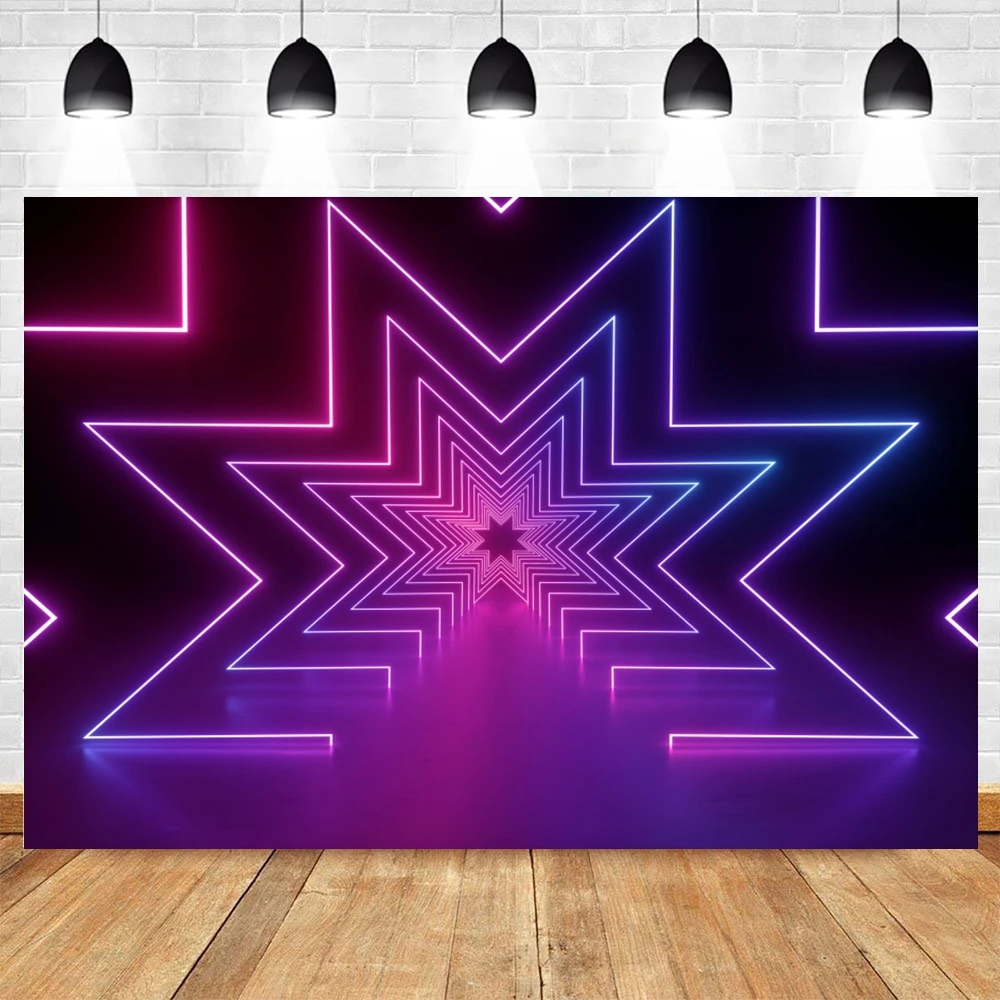 3D Neon Stage Photography Backdrop Glitter  Light Kid Adult Birthday Party Photocall Background Photo Studio Photoshoot Props