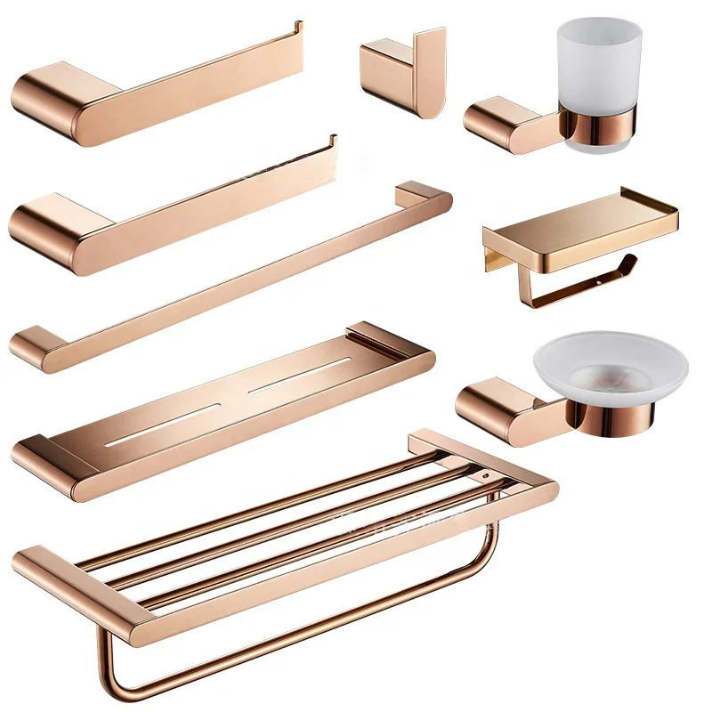 

Stainless Steel Bathroom Accessories Wall Mounted Rose Gold Bathroom Accessories Set