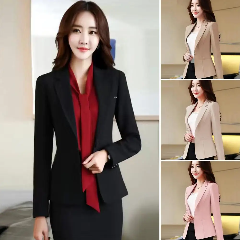 

Stylish Women Suit Coat Elegant Solid Color Spring Autumn Slim Fit Korean Suit Coat Office Ladies Blazer Dressing