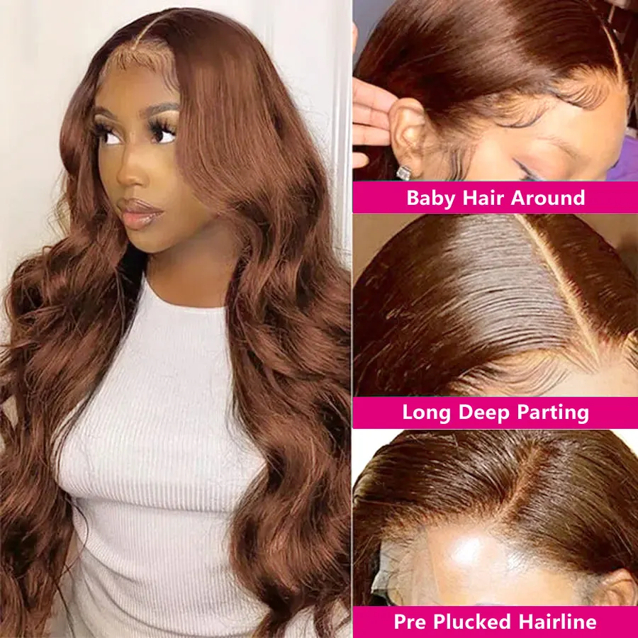 13x4 Brown Body Wave Lace Front Wig 13x6 Hd Transparent Lace Frontal Wig Chocolate Brown Colored Human Hair Wigs For Women Remy