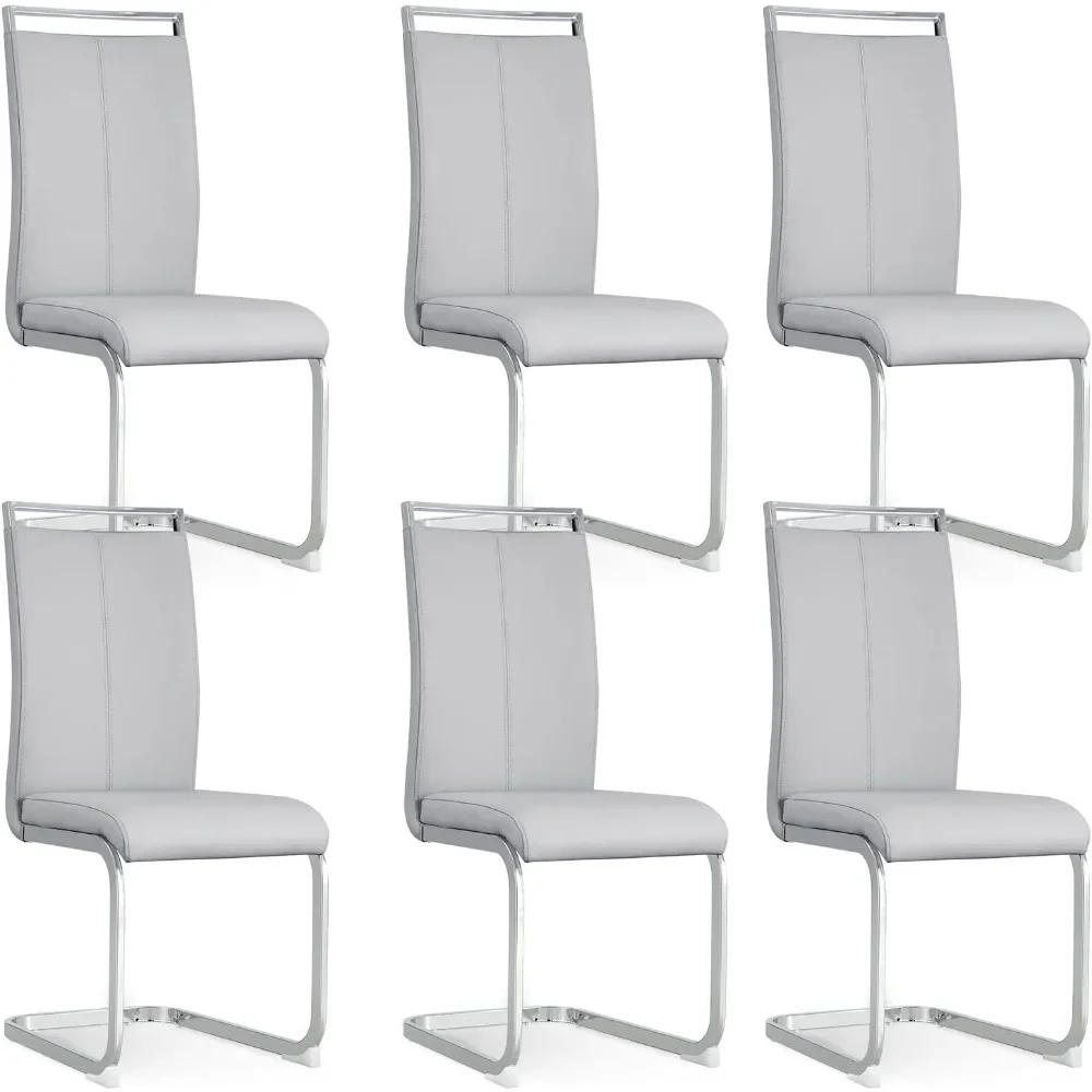 Modern Dining Chairs Set of 6, Side Dining Room Chairs, Kitchen Chairs with Faux Leather Padded Seat High Back, Dining Room