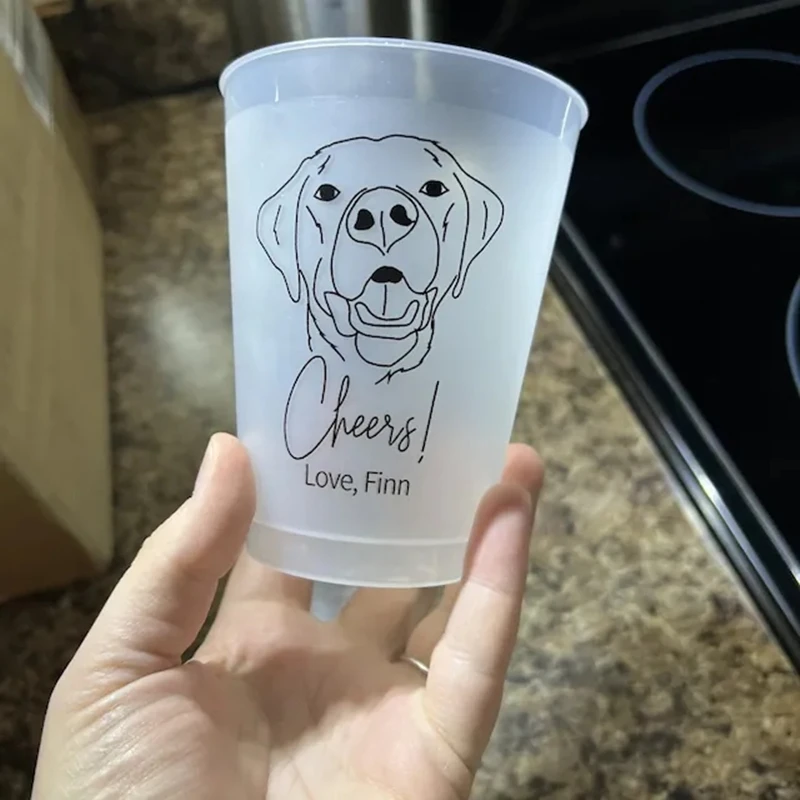 Custom Illustrated Dog Frosted Wedding Cups, Modern Wedding Cups, Custom Pet Wedding, Personalized  Wedding Favor Cups