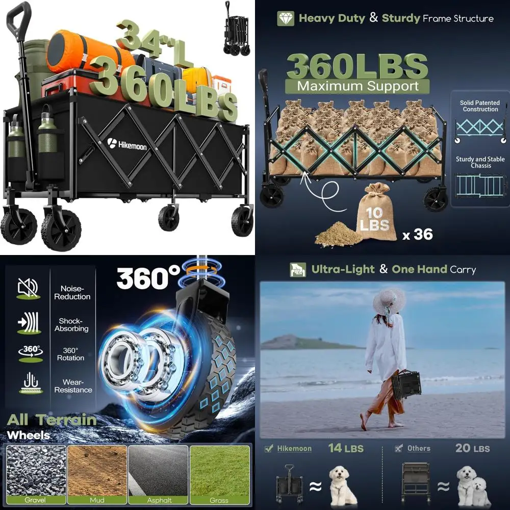 

Extra Long Collapsible Utility Wagon - 34 Heavy Duty Folding Cart for Beach, Outdoors, Grocery, Gardening, and More