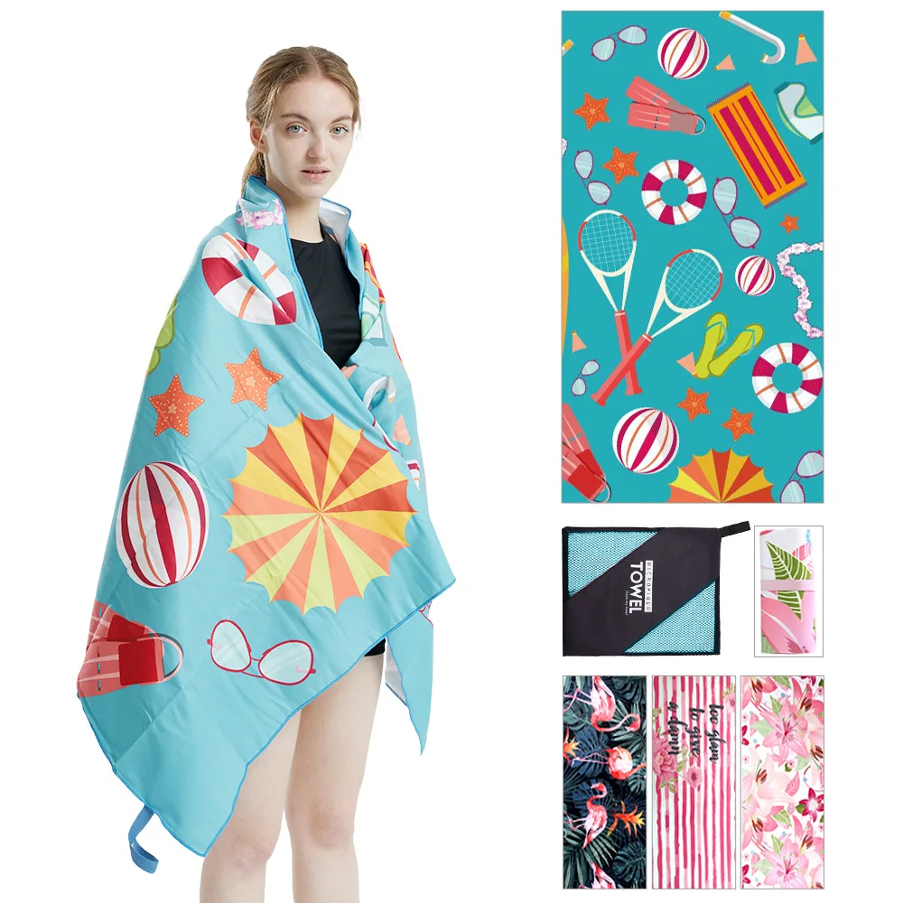 Microfiber Bath Towel Swimming Sport Print Quick Dry Sandless Beach Blanket Soft Comfortable for Men Women Camping Pool Towel
