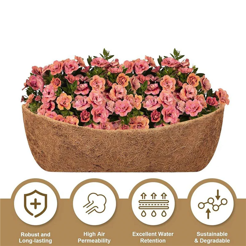 

ABUL-8 Pack 24 Inch Trough Coconut Liners, Natural Coconut Liners For Wall Planter, Window Basket Deck Railing Planter