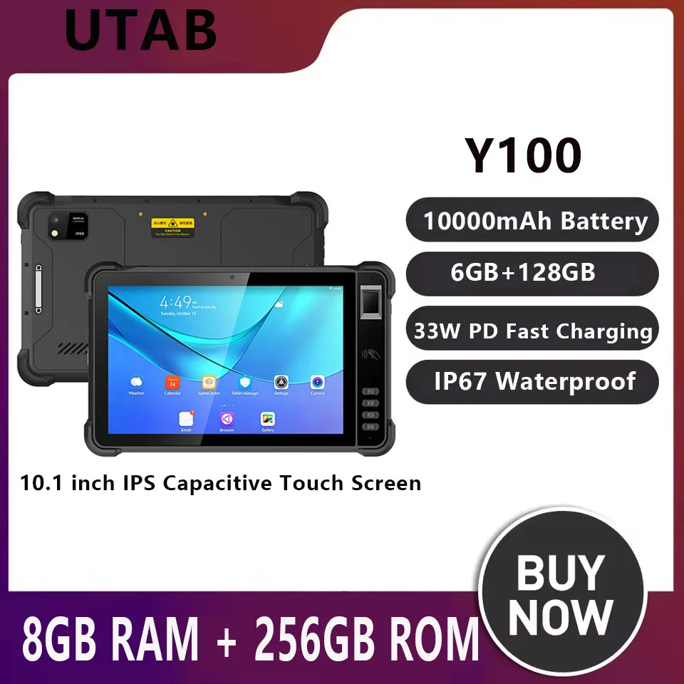 

UTAB Y100 10.1 Inch Octa Core 6GB RAM 128GB ROM 10000mAh 33W Fast Charging IP67 Slim Rugged Tablet Scanner Optional
