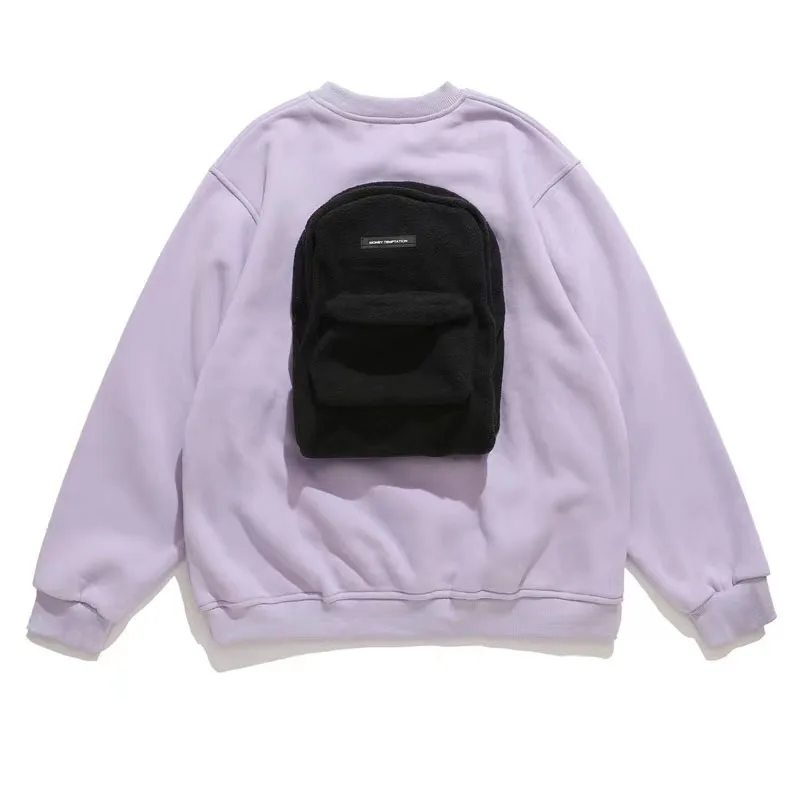 Men Autumn Hoodies Fashion Backpack Sweatshirt 2022 New Solid Color O-Neck Pullover High Quality Streetwear Couple Loose Top