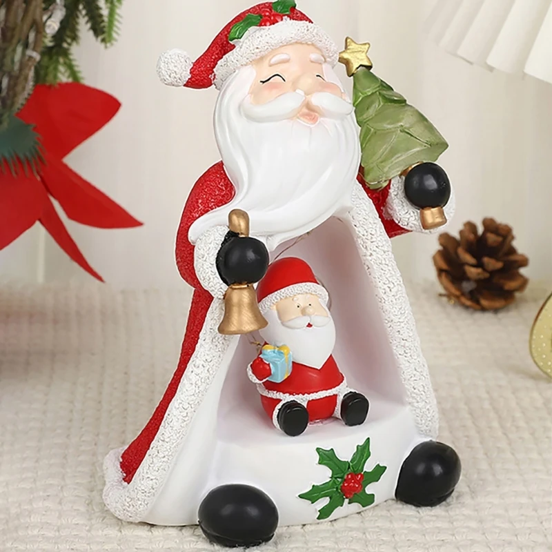 Festives Fireplaces Mantles Ornament Resins Figurine with LED Christmas Trees Santa Snowmans Resins Ornament