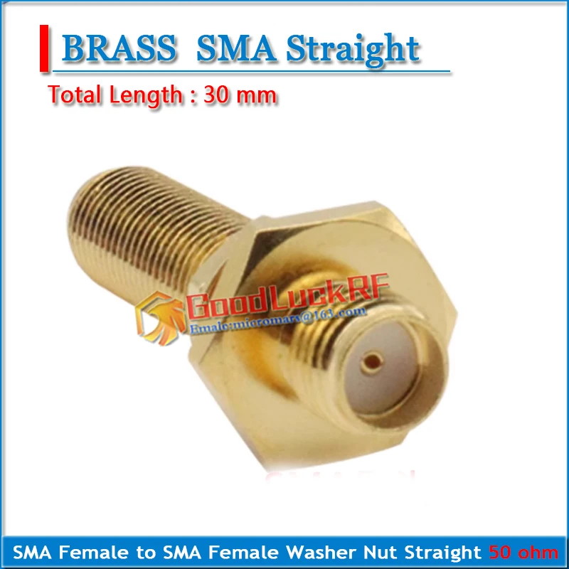 Dual SMA Female to SMA Female Waterproof ring Bulkhead Panel Washer Nut 23mm 30mm 37.5mm length Gold Brass RF Connector Socket