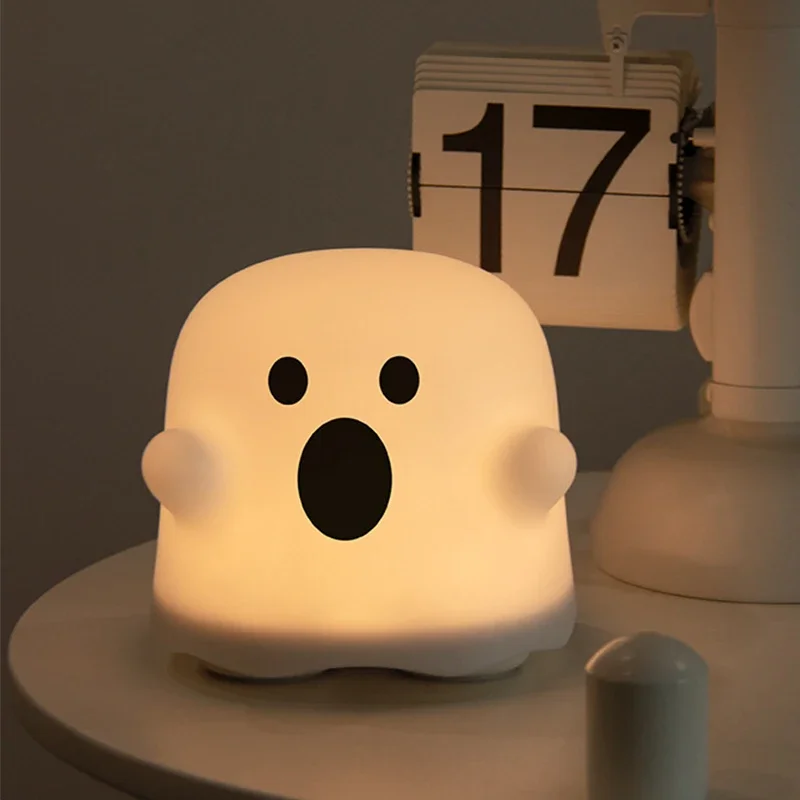 LED Night Lamp Rechargeable Touch Sensor Dimmable Cute Boo Ghost Silicone Lights For Children Holiday Gift Bedroom Bedside Decor