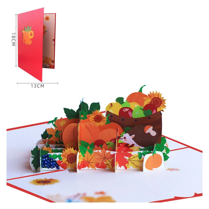 Thanksgiving Pop Up Greeting Card with Envelope, Holiday Party Invitation, Gift, Anniversary, Postcard, 3D Thank You Card