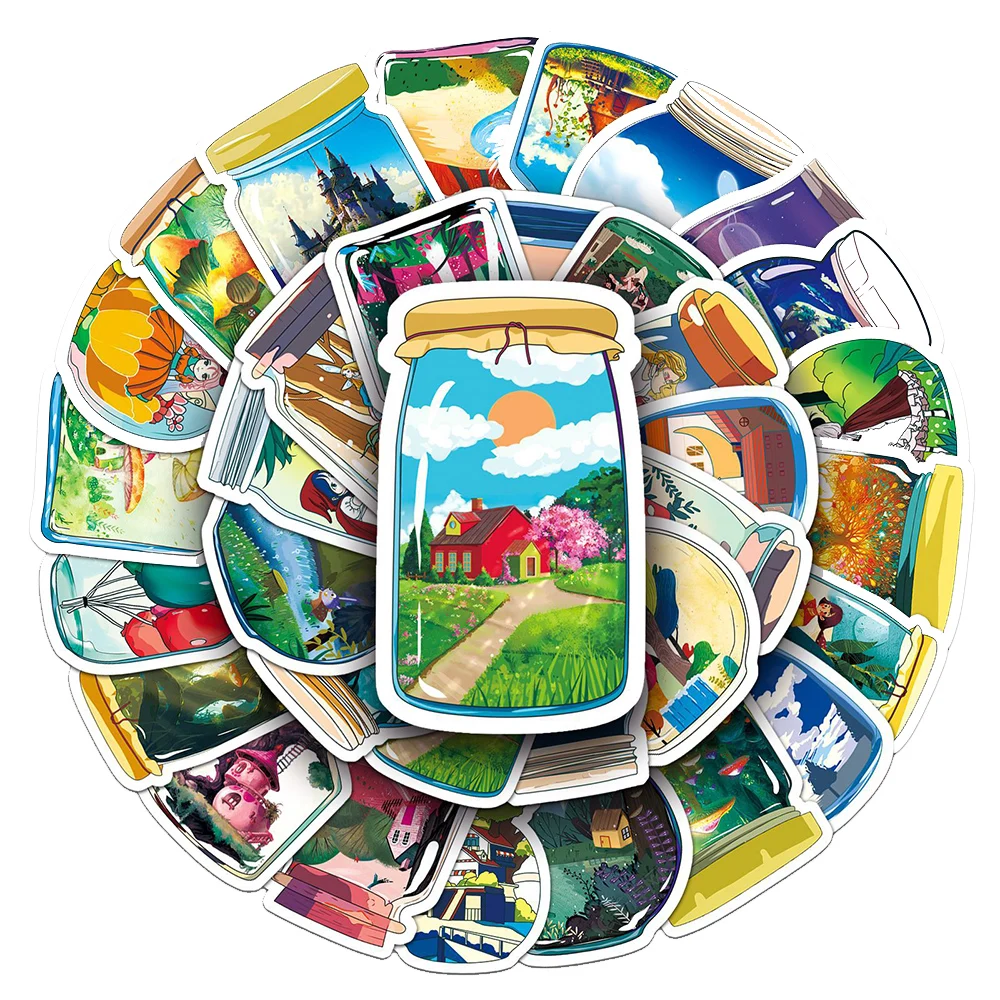 10/30/50pcs Cute Ins Style Cartoon Bottle World Stickers Anime Building Cartoon Sticker Skateboard Bike Notebook Decals Kids Toy