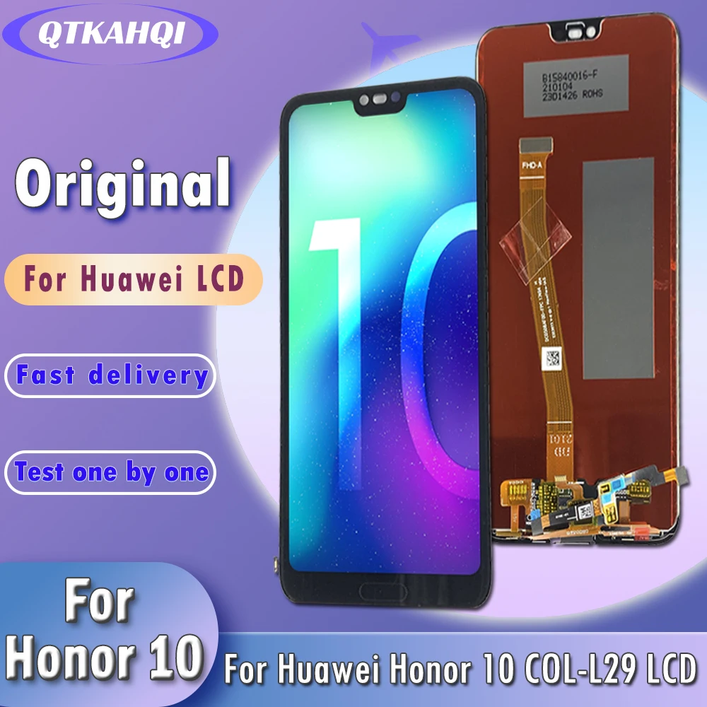 5,84 'оригинальный дисплей для Huawei Honor 10, ЖК-дисплей с цифровым преобразователем сенсорного экрана в сборе для Honor 10 COL-AL10 COL-L29, дисплей