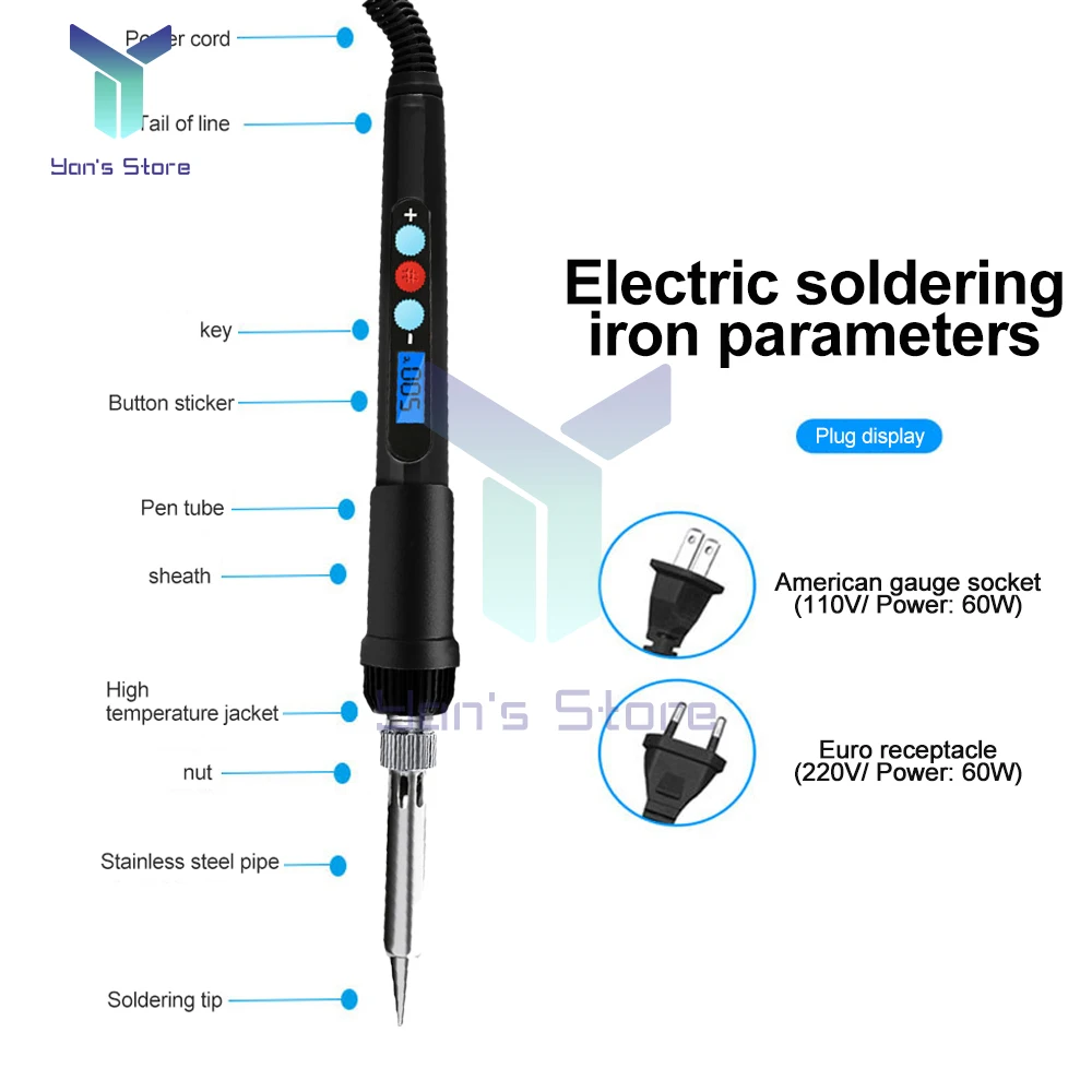 Imagem -03 - Ferro de Solda Elétrico com Temperatura Ajustável 60w Indicação Digital Soldadura Eletrônica Ferramentas do Reparo Lata da Solda Ferro Derruba o
