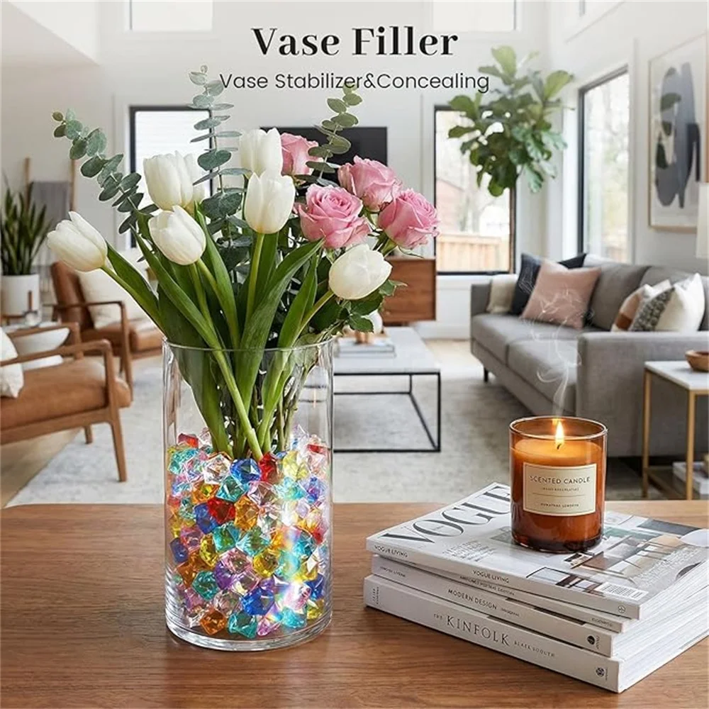 150PCS Multicolored Acrylic Fake Gems, Crushed Ice Rocks Pirate Treasure Jewels Vase Fillers, Table Scatter, Sensory Bin Filler,