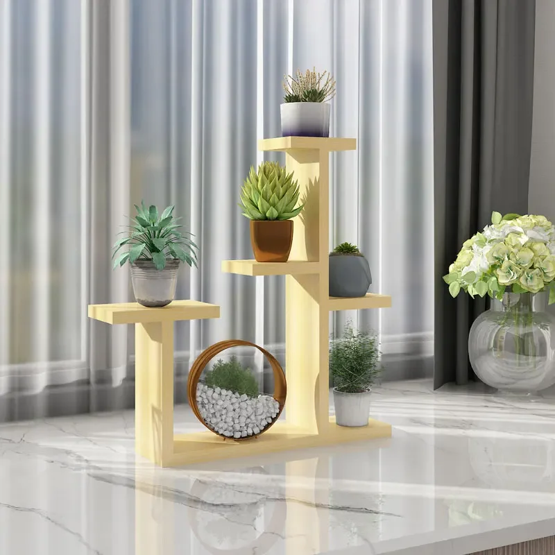 Solid Wood Mini Plant Stand Carbonized Anti-corrosion Indoor Flower Shelf Compact Office Plant Display Decorative Wood Rack