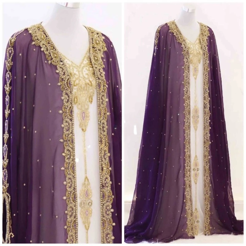 

Purple δ White Moroccan Dubai Elegant Embroidered Caftans Perfect for Any Occasion