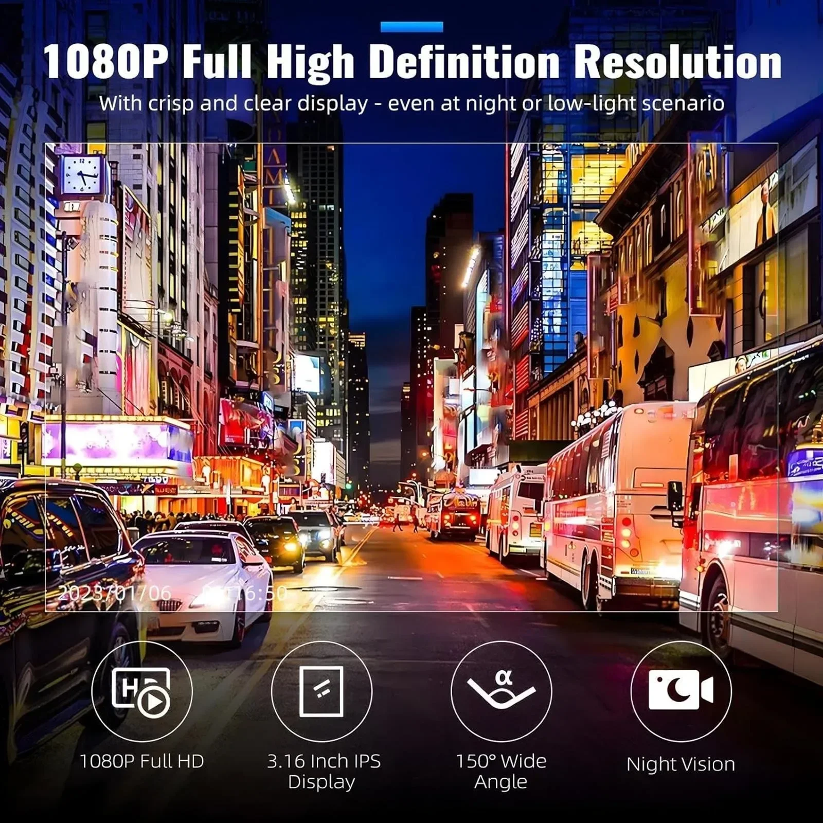 1080P HD Front and Rear Dash Cam for Car Driving Recorder with IR Night Vision G Sensor Three Point One Six Inch IPS Screen High Clarity Car DVR Camera for Vehicle Wide Angle Recording Night Vision Parking Monitor and Loop Recording Support view 5
