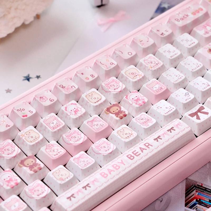 

Baby Bear Rabbit Keycaps Custom PBT Cute Pink Lolita Cherry/MOA profile key cap artisan Original design point key caps gamers