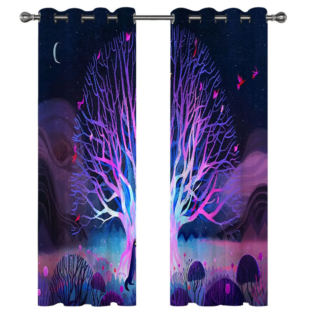 HUANZHUANG Curtains For Windows Abstract Forest Tree Pattern Blackout Grommet Top Window Treatment For Bedroom Living Room Free