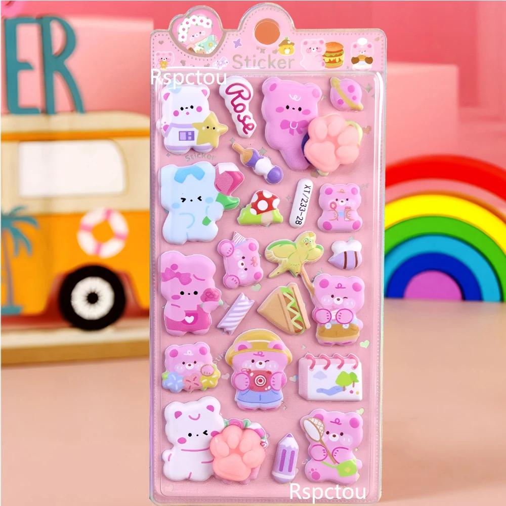 4 stks Kawaii Cartoon Roze Beer Knijpbare Billen Stickers Grappige Creatieve Decompressie Speelgoed Bubble Decal DIY Laptop Telefoon Sticker