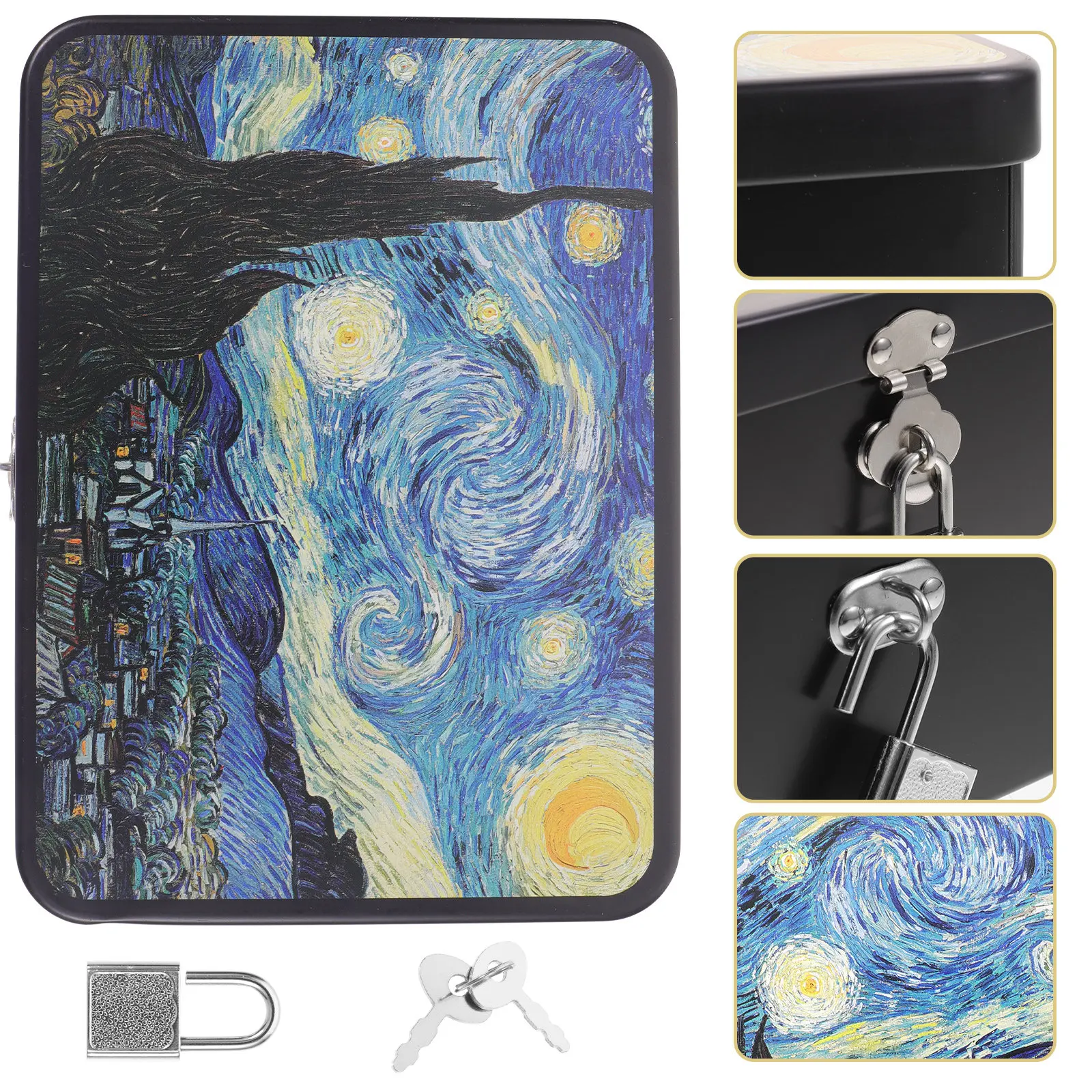Decorative Tinplate Storage Box Compact Sturdy Tin Case for Jewelry Gift Small Items Desktop Storage Organizer with Lid Lock