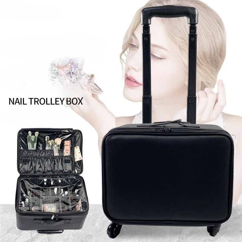 

2026 New Brand Makeup Box with Wheels Artist Beauty Cosmetic Cases Make Up Bag Tattoo Nail Multilayer Toolbox Storage Organizer
