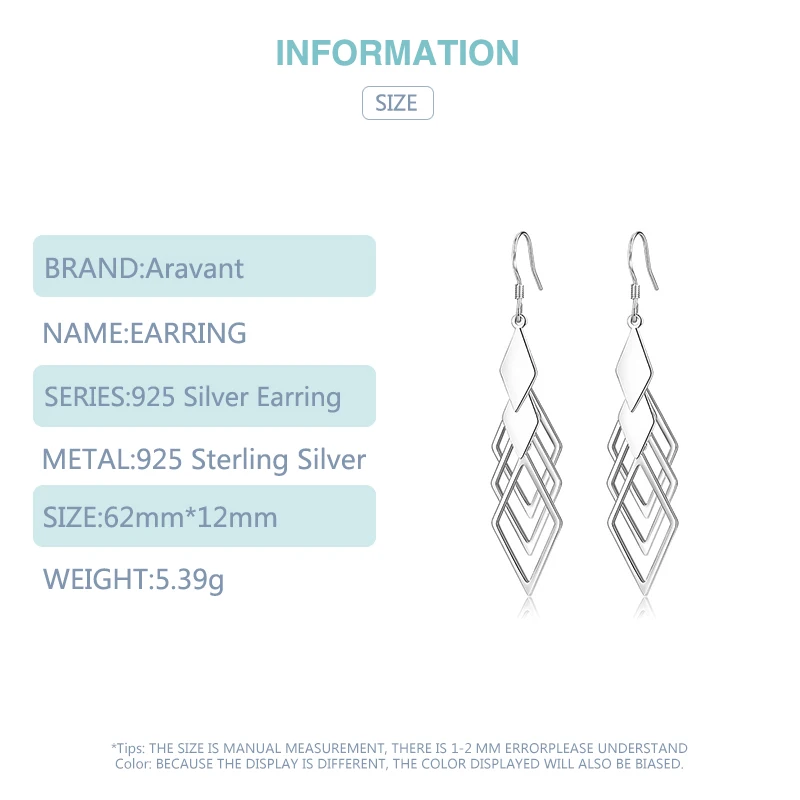 Aravant 925 Silver Hollow Geometric Long Drop Earrings For Women Fashion Jewelry - Image 5