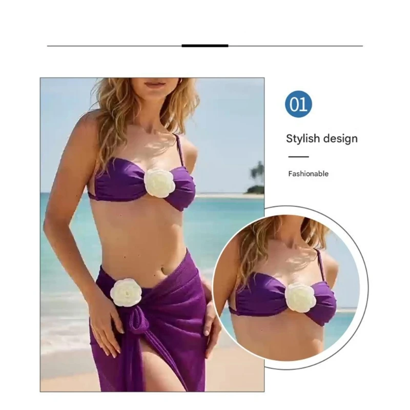 

Multifunctional Sheer Three Piece Women Swimsuit Set Polyester Fabric Fashionable Swimming Skirt Suitable for Beach Wear X7JD