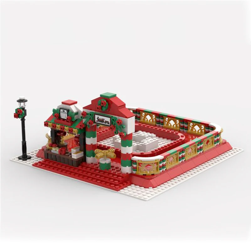 MOC-124380 Hiver Village Train Ride Modèle De Maison De Noël Couronne De Noël Nuits De Construction Jouets D'assemblage Brique Enfant Cadeaux De Vacances